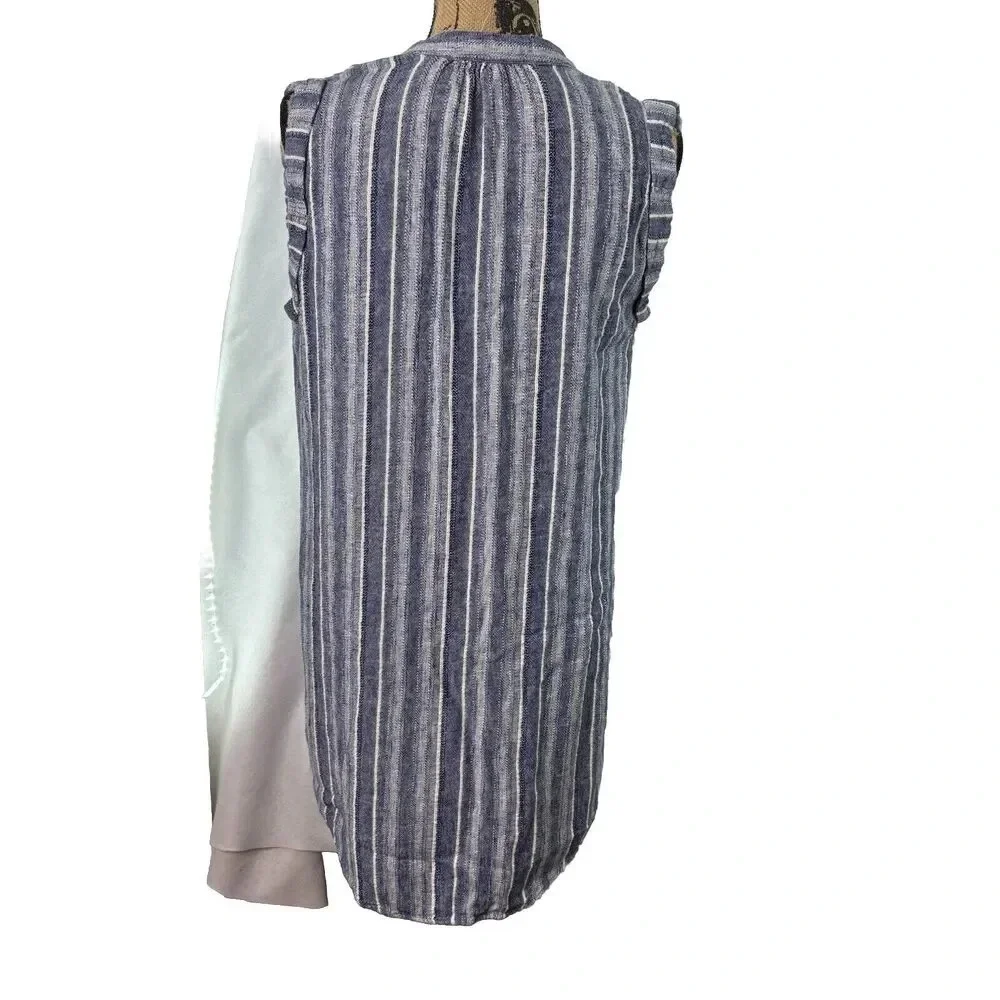 Cloth & Stone Women’s S Blue Stripe Button Up Sleeveless Linen Blend Shift Dress